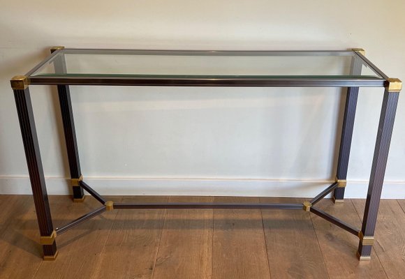 Lacquered Aluminum and Gilt Metal Console Table by Pierre Vandel, 1970s-BA-1706066