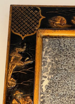 Lacquered and Gilded Mirror with Chinoiserie Decoration in the style of Maison Jansen, 1940-BA-1698358