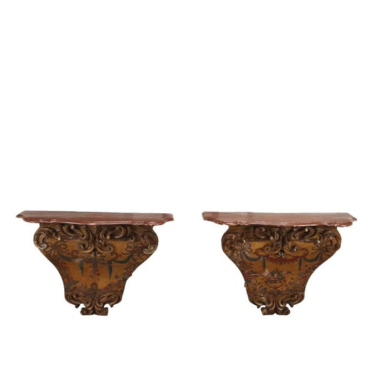 Lacquered and Gilded Wood Consoles, Set of 2