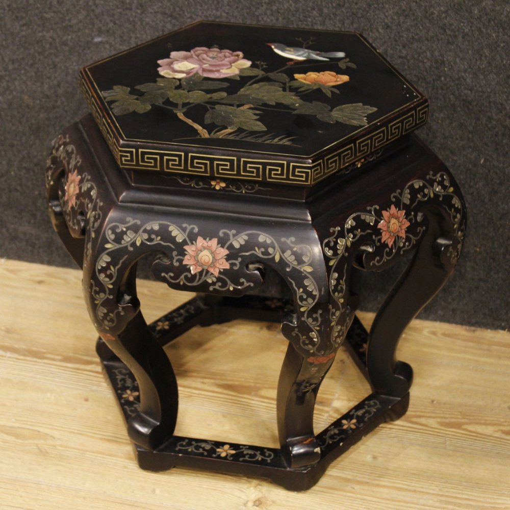 Lacquered and Painted Chinoiserie Side Table, 1960s