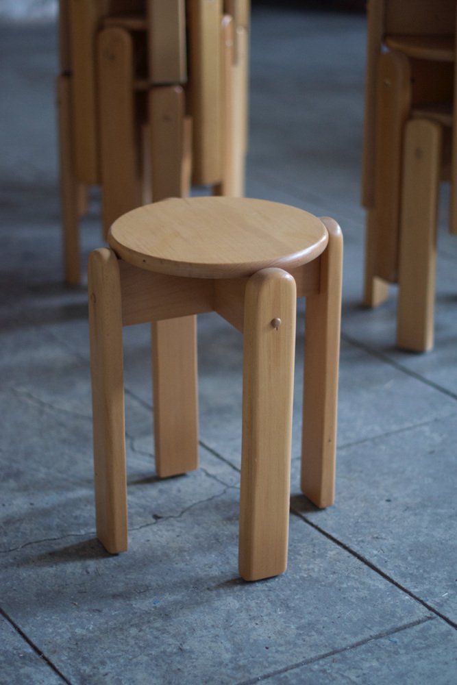 Lacquered Beech Stools, 1960s, Set of 20