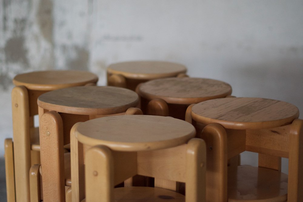 Lacquered Beech Stools, 1960s, Set of 20