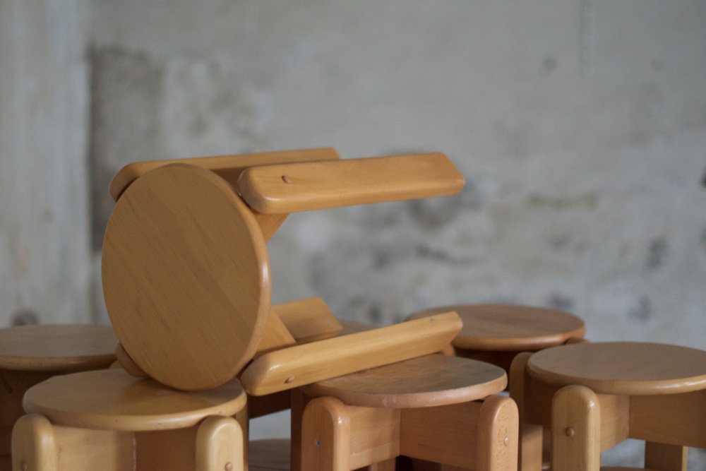 Lacquered Beech Stools, 1960s, Set of 20