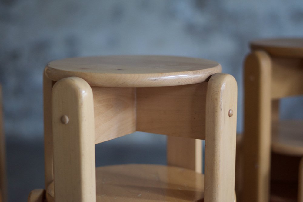 Lacquered Beech Stools, 1960s, Set of 20