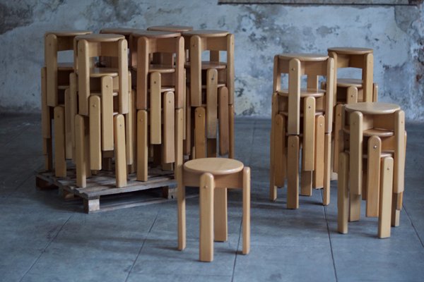 Lacquered Beech Stools, 1960s, Set of 20