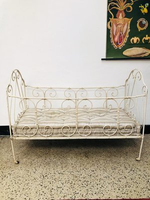 Lacquered Metal Crib with Cotton Mattress, 1920s-RZY-605822