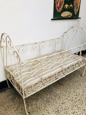 Lacquered Metal Crib with Cotton Mattress, 1920s-RZY-605822