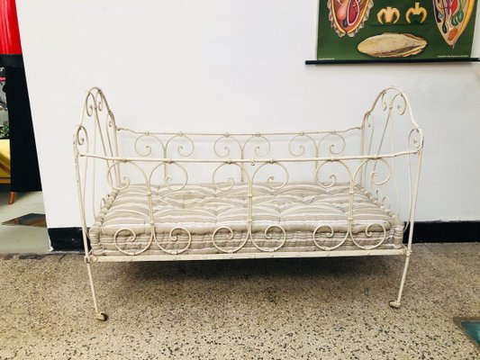 Lacquered Metal Crib with Cotton Mattress, 1920s-RZY-605822