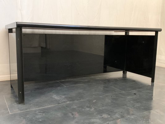 Lacquered Mirror Desk with Leather Top by Kazuhide Takahama for Simon International, 1970s-IJR-665565