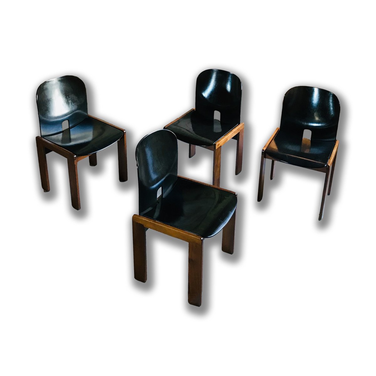 Lacquered Walnut Model 121 Dining Chairs by Tobia & Afra Scarpa for Cassina, 1967, Set of 4