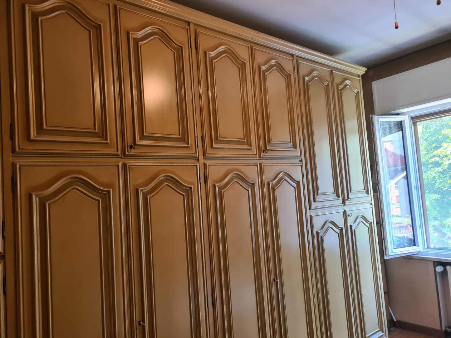 Lacquered Wardrobe with Hinged doors in Cream, 1900s