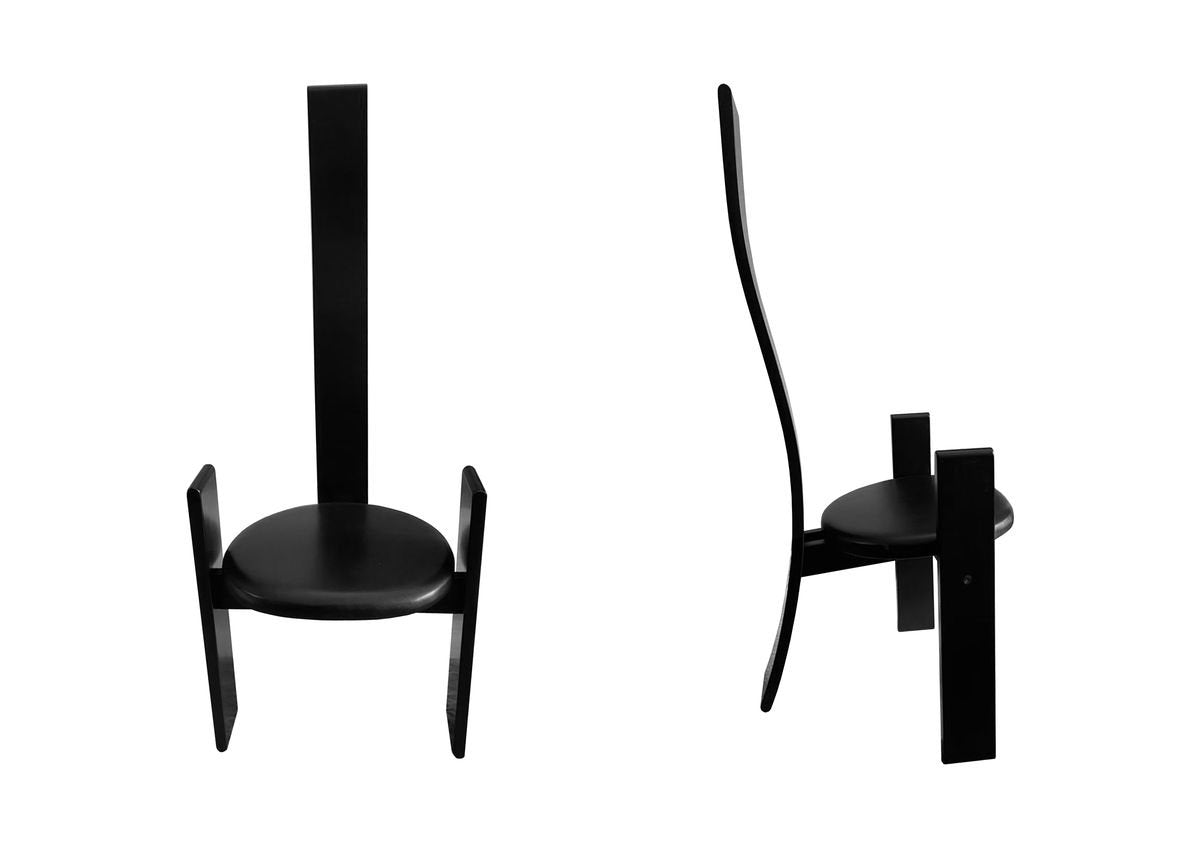 Lacquered Wood & Black Leather Golem Dining Chairs by Vico Magistretti for Poggi, 1970s, Set of 4