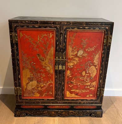 Lacquered Wood Cabinet with Chinese Decorations, 1940s-BA-1741919