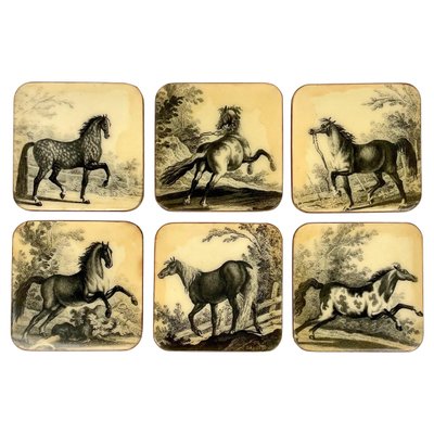 Lacquered Wood Horse Coasters, Italy, 1950s, Set of 6-LYQ-1171821