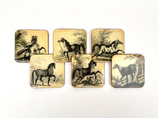 Lacquered Wood Horse Coasters, Italy, 1950s, Set of 6-LYQ-1171821