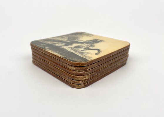 Lacquered Wood Horse Coasters, Italy, 1950s, Set of 6-LYQ-1171821