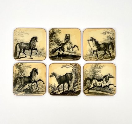 Lacquered Wood Horse Coasters, Italy, 1950s, Set of 6-LYQ-1171821