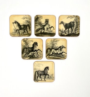 Lacquered Wood Horse Coasters, Italy, 1950s, Set of 6-LYQ-1171821