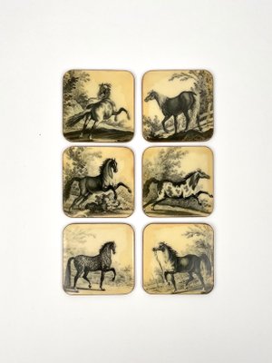 Lacquered Wood Horse Coasters, Italy, 1950s, Set of 6-LYQ-1171821