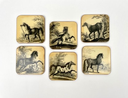 Lacquered Wood Horse Coasters, Italy, 1950s, Set of 6-LYQ-1171821