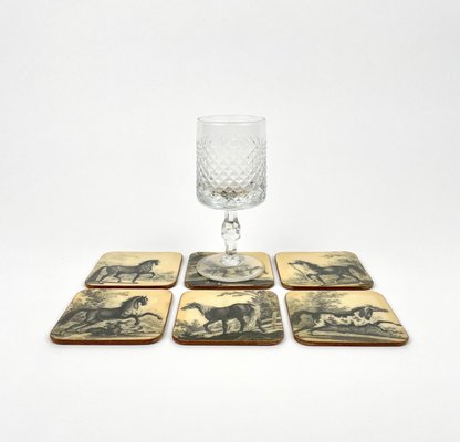 Lacquered Wood Horse Coasters, Italy, 1950s, Set of 6-LYQ-1171821