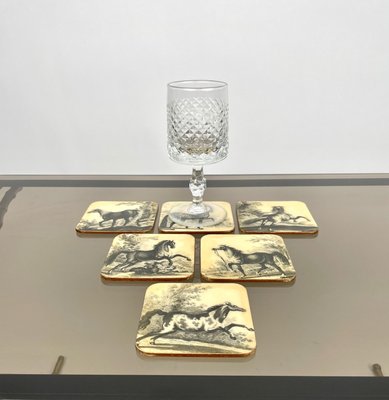 Lacquered Wood Horse Coasters, Italy, 1950s, Set of 6-LYQ-1171821