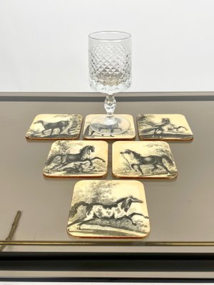 Lacquered Wood Horse Coasters, Italy, 1950s, Set of 6-LYQ-1171821