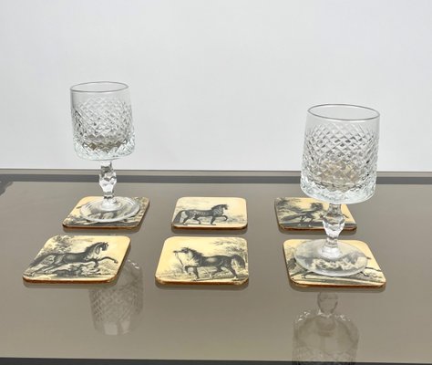 Lacquered Wood Horse Coasters, Italy, 1950s, Set of 6-LYQ-1171821