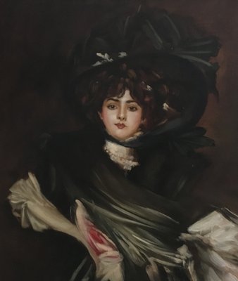 Lady in Black-in the Manner of G Bodini, Oil on Canvas, Framed-YUW-1317023