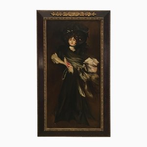 Lady in Black-in the Manner of G Bodini, Oil on Canvas, Framed-YUW-1317023