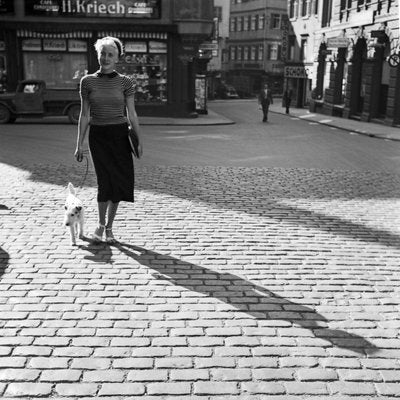 Lady Walking the Dog at Cafe Kriech, Stuttgart Germany, 1935-DYV-988167