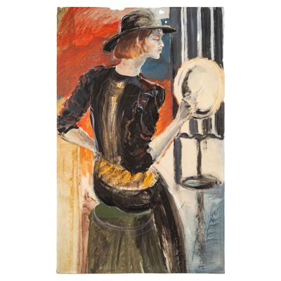 Lady with a Hat, 20th Century, Painting on Canvas-WFS-1569091