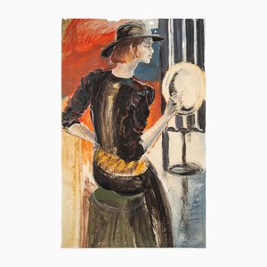 Lady with a Hat, 20th Century, Painting on Canvas-WFS-1569091