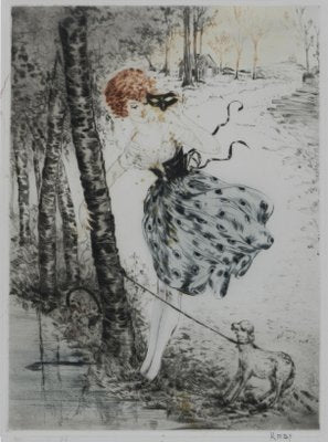 Lady with Lamb Engraving by Kaby, France, 1920-ARU-1004813