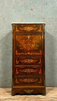 Ladys Secretary in Noble Wood Marquetry Depicting Floral Scrolls and Vase-MWB-2035892