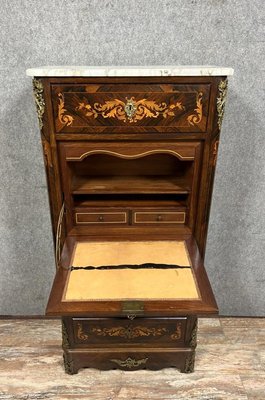 Ladys Secretary in Noble Wood Marquetry Depicting Floral Scrolls and Vase-MWB-2035892