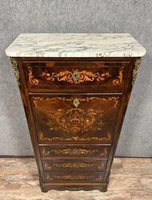 Ladys Secretary in Noble Wood Marquetry Depicting Floral Scrolls and Vase-MWB-2035892