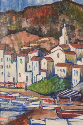 Lafita, Fishing Village with Boats, 1974, Oil on Board-AOI-1106777