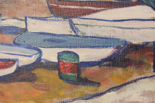 Lafita, Fishing Village with Boats, 1974, Oil on Board-AOI-1106777