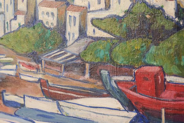 Lafita, Fishing Village with Boats, 1974, Oil on Board-AOI-1106777