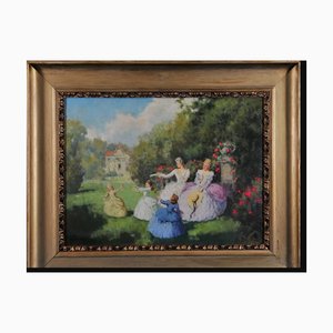 Lajos Bruck, Garden Fun, 1800s-1900s, Oil on Canvas-QOR-2023478