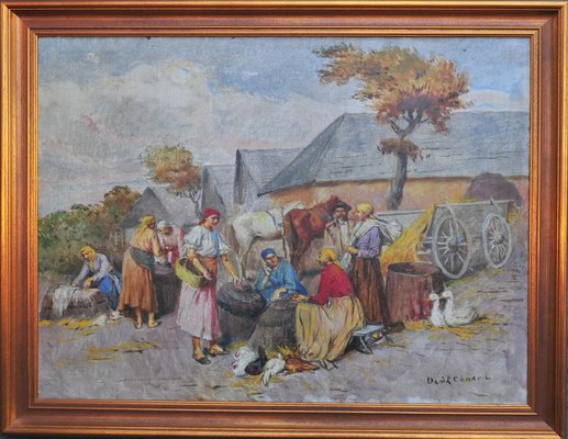 Lajos Deák-Ébner, Village Market, 1890s, Oil on Canvas-QOR-2022837