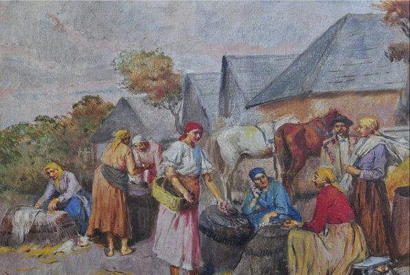 Lajos Deák-Ébner, Village Market, 1890s, Oil on Canvas-QOR-2022837