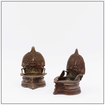 Lakshmi Oil Lamps in Bronze, India, Set of 2-NYF-2019200