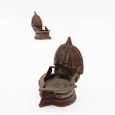 Lakshmi Oil Lamps in Bronze, India, Set of 2-NYF-2019200