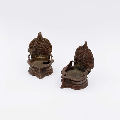 Lakshmi Oil Lamps in Bronze, India, Set of 2-NYF-2019200