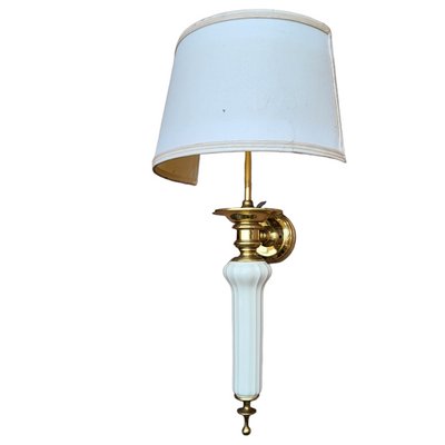 Lamp and Wall Lamp in Gilded Metal and Porcelain, Set of 2-TCS-1442222