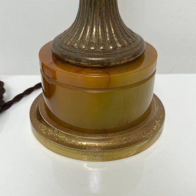 Lamp Base in Amber Bakelite and Golden Brass in the style of Maison Jansen-XOM-2025974