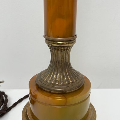 Lamp Base in Amber Bakelite and Golden Brass in the style of Maison Jansen-XOM-2025974