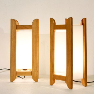 Lamps in Beech & Acrylic Glass by Alain Gaubert, France, 1980s, Set of 2-XIJ-1104319